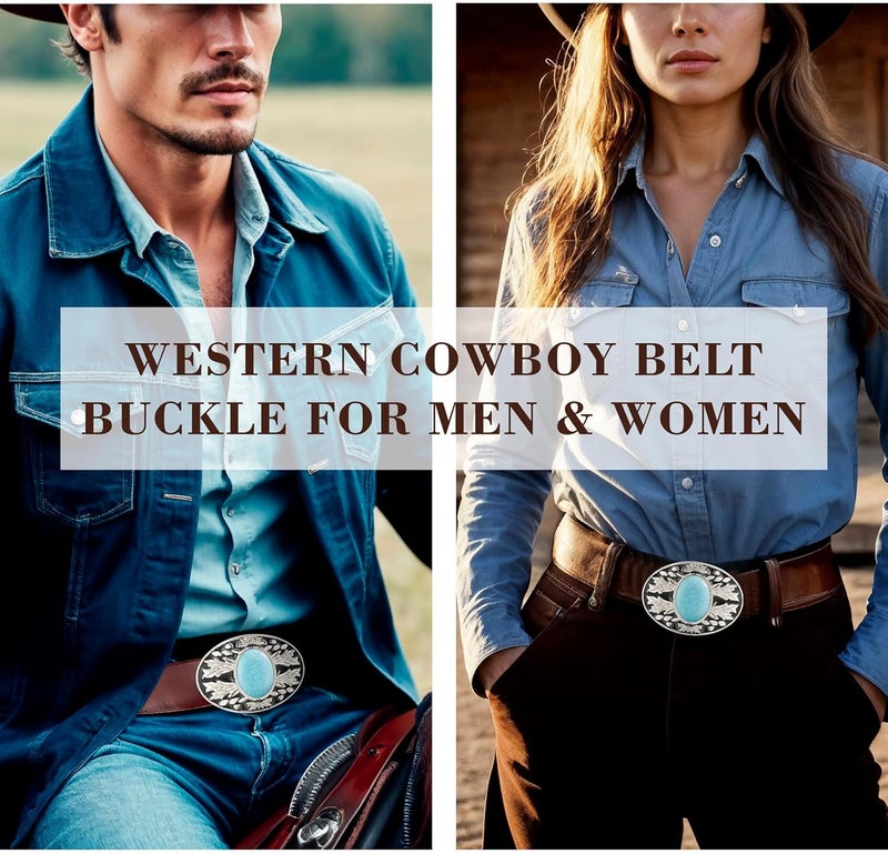 YOQUCOL Vintage American Western Cowboy Turquoise,Stone Belt Buckle for Men - Image 4